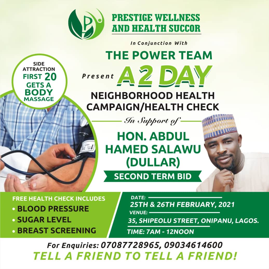 Health & Wellness Firm Drums Support For Dullar's Second Term, Holds 2-day Free Health Support Programme