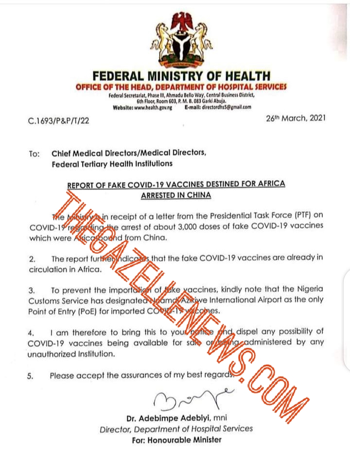 FG Warns Of Fake Covid-19 Vaccines In Africa; Directs Abuja Airport As Only Point Of Entry For Imported Vaccines