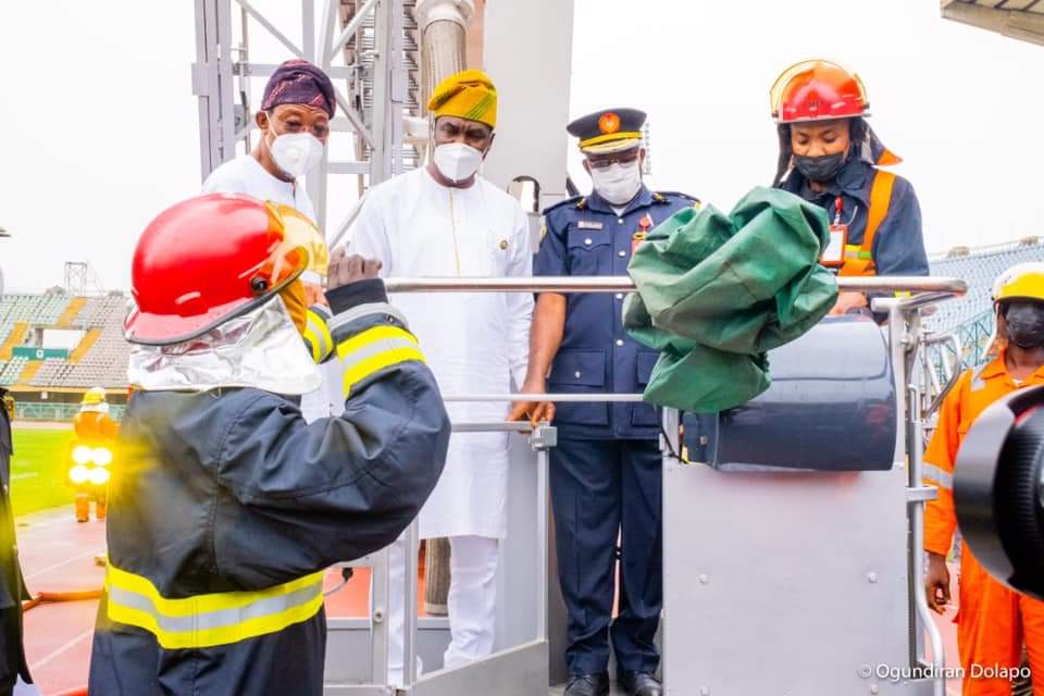 In Pictures, Aregbesola, Hamzat Present As Federal Fire Service Commissions Aerial Platform Fire-fighting Truck