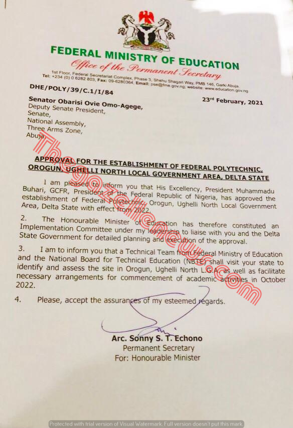 Buhari Approves Establishment  Of Federal Polytechnic, Orogun + Letter Of Approval
