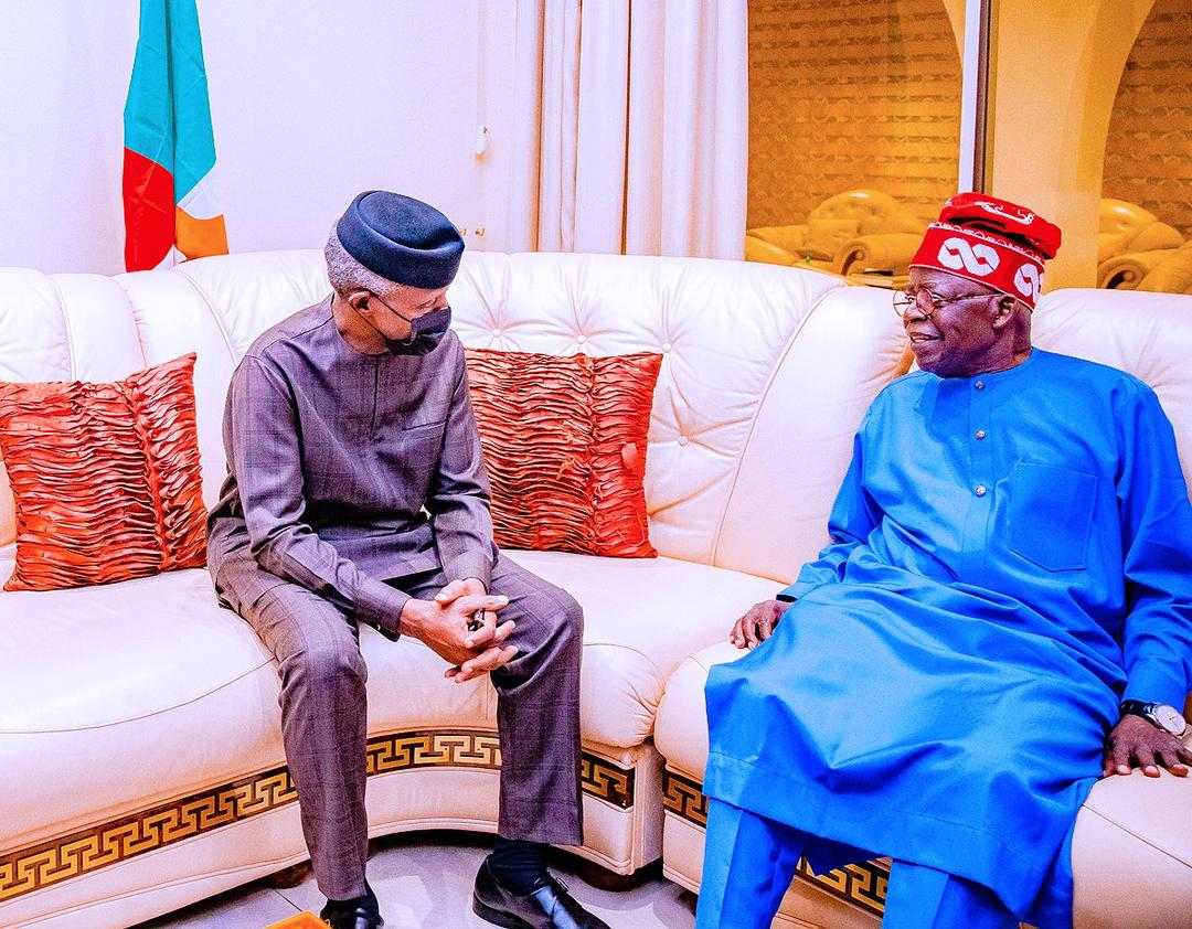 Images As APC Presidential Candidate Tinubu Pays Surprise Visit To Osinbajo In Office