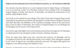 Kudirat Abiola's Children Allege: Sergeant Rogers Killed Our Mother On Al-Mustapha's Orders 