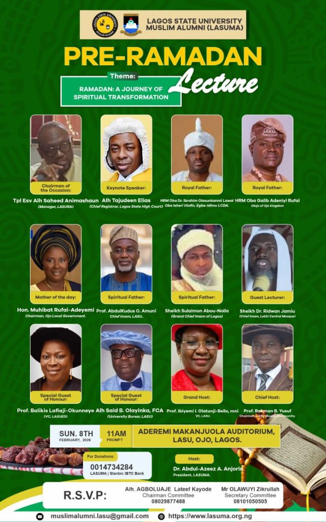 LASURA GM to Chair, Lagos High Court Registrar to Deliver Keynote Address at LASUMA Pre-Ramadan Lecture