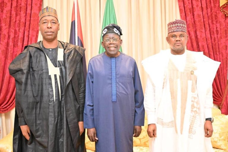 Zulum Presents APC Guber Candidate Gubio to Tinubu, Hails President’s Role in Northeast Recovery