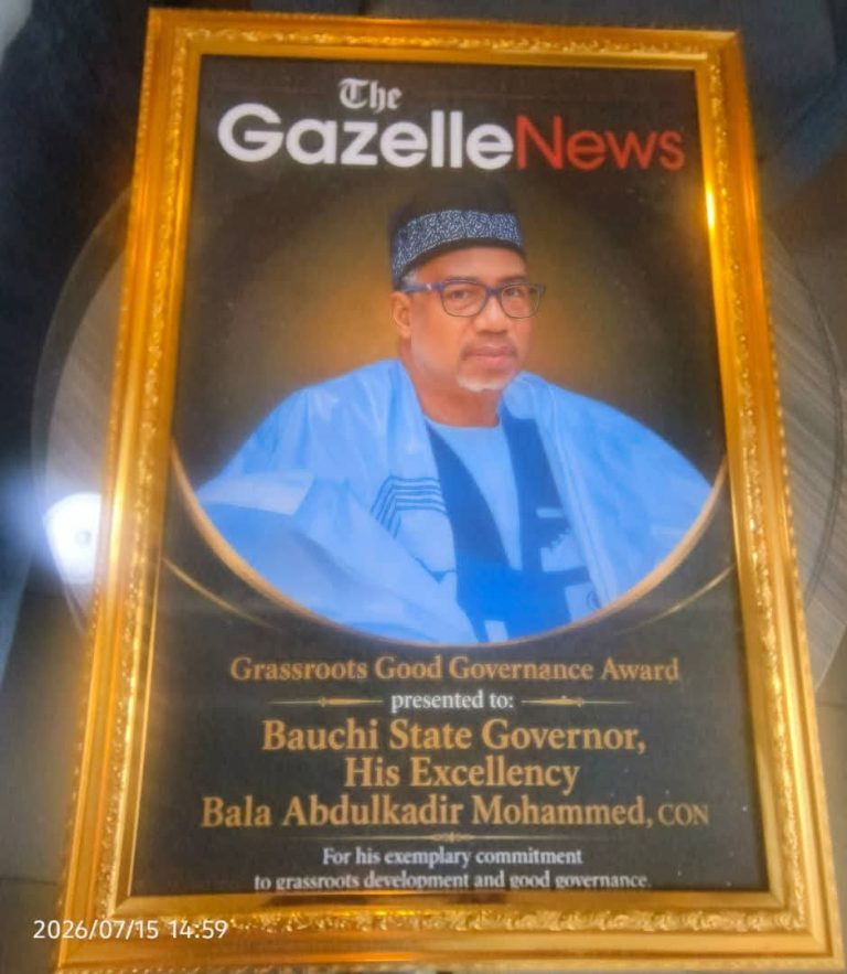 Governor Bala Mohammed Honoured As TheGazelleNews’ 2026 Gov of the Year on Grassroots Development