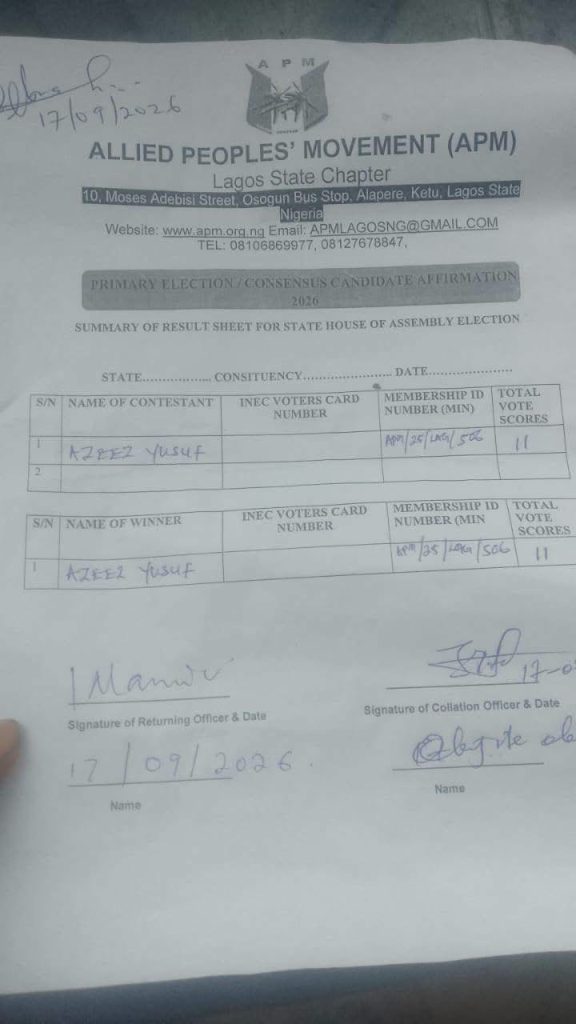Egunjobi, Ninolowo Dump APC For APM, Emerge Assembly Candidates in Agege